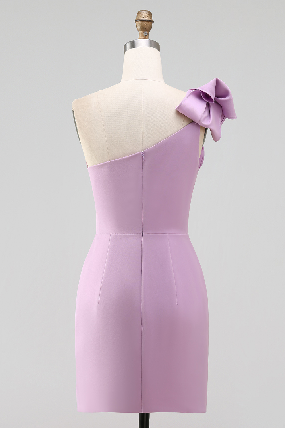 Plus Size White Satin One Shoulder Bodycon Ruched Mini Cocktail Dress with Bow