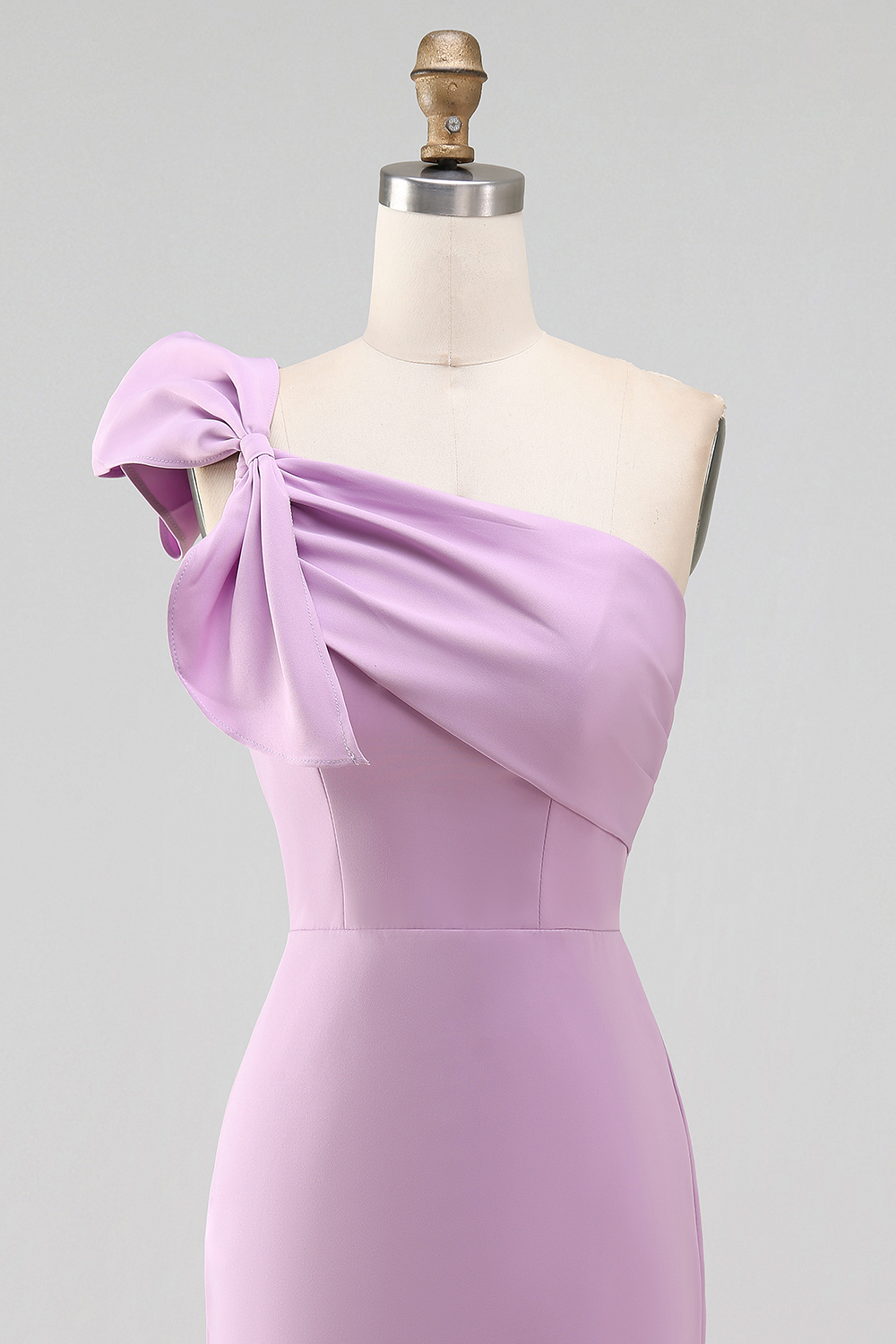 Plus Size White Satin One Shoulder Bodycon Ruched Mini Cocktail Dress with Bow
