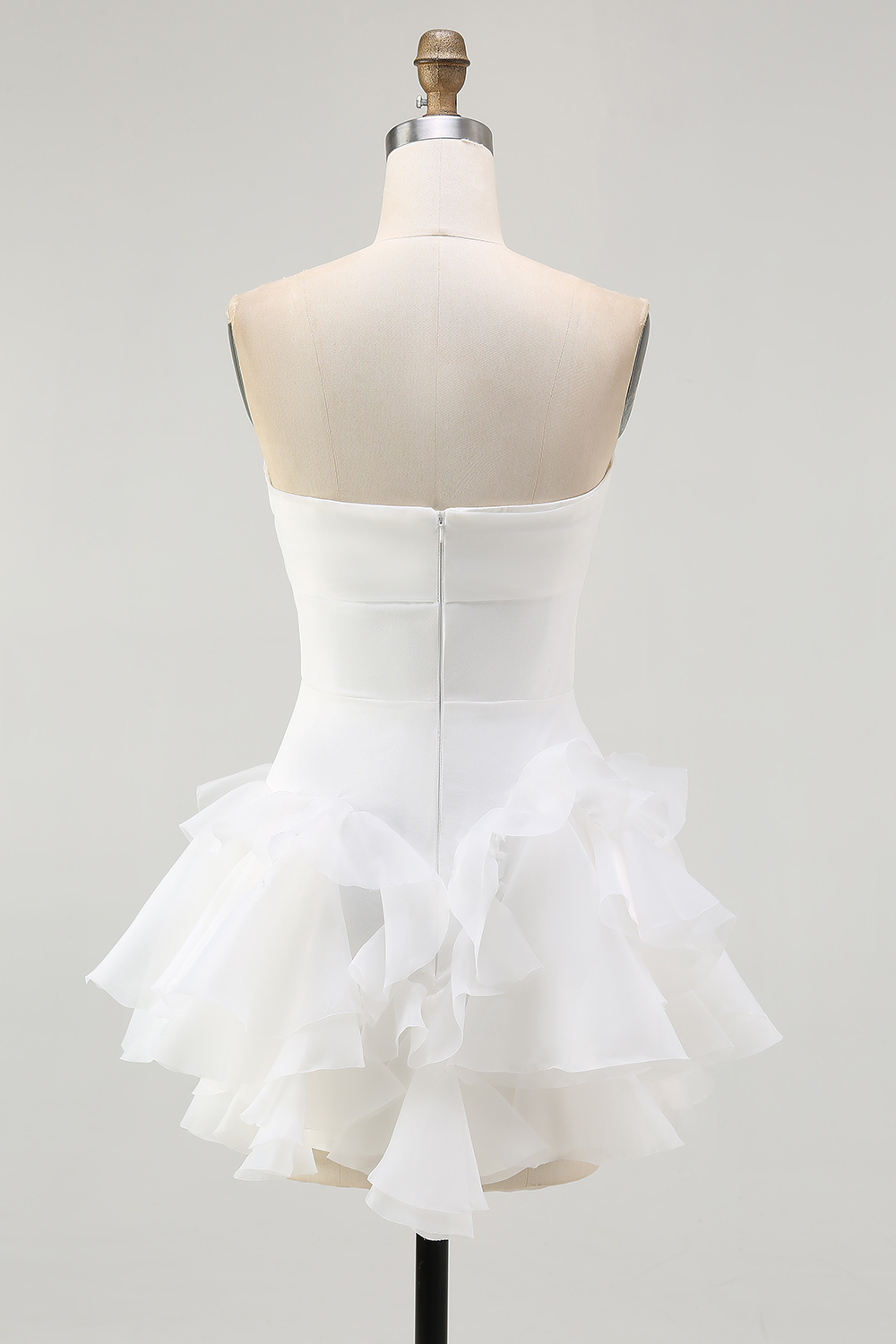 White A Line Strapless Ruffles Strapless Graduation Dress