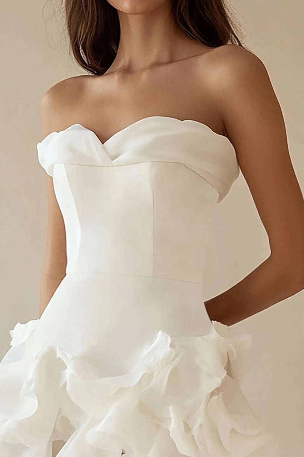 White A Line Strapless Ruffles Strapless Graduation Dress