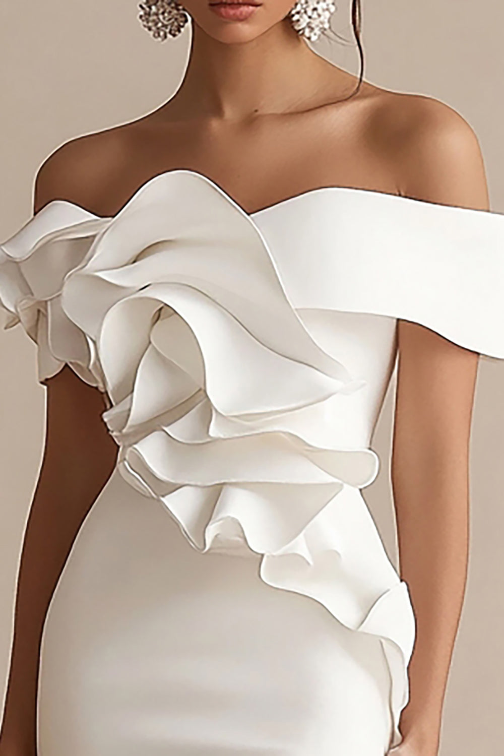 White Bodycon Ruffled Off the Shoulder Graduation Dress