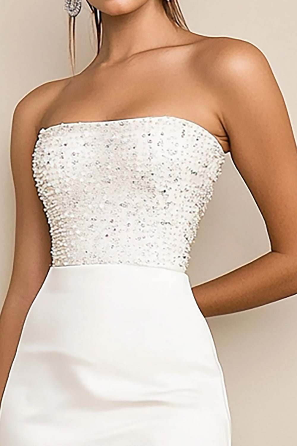Sparkly White Bodycon Strapless Graduation Dress