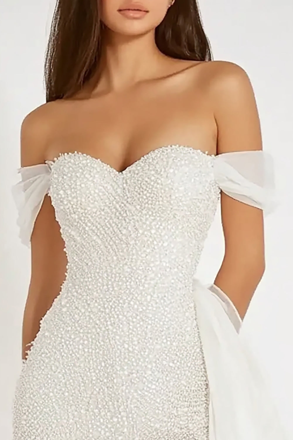 Sparkly White Bodycon Off the Shoulder Graduation Dress with Side Cape