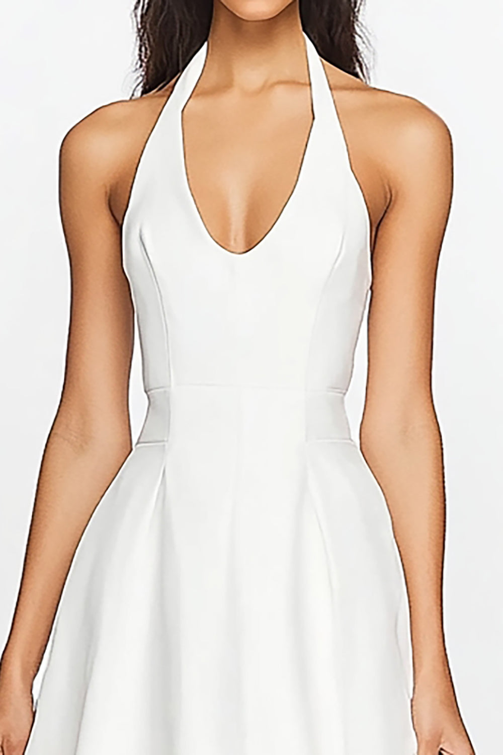 White A Line Halter Satin Knee-Length Graduation Dress