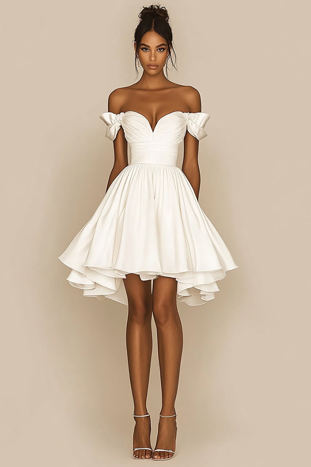 Cute White A Line Ruched Satin Graduation Dress