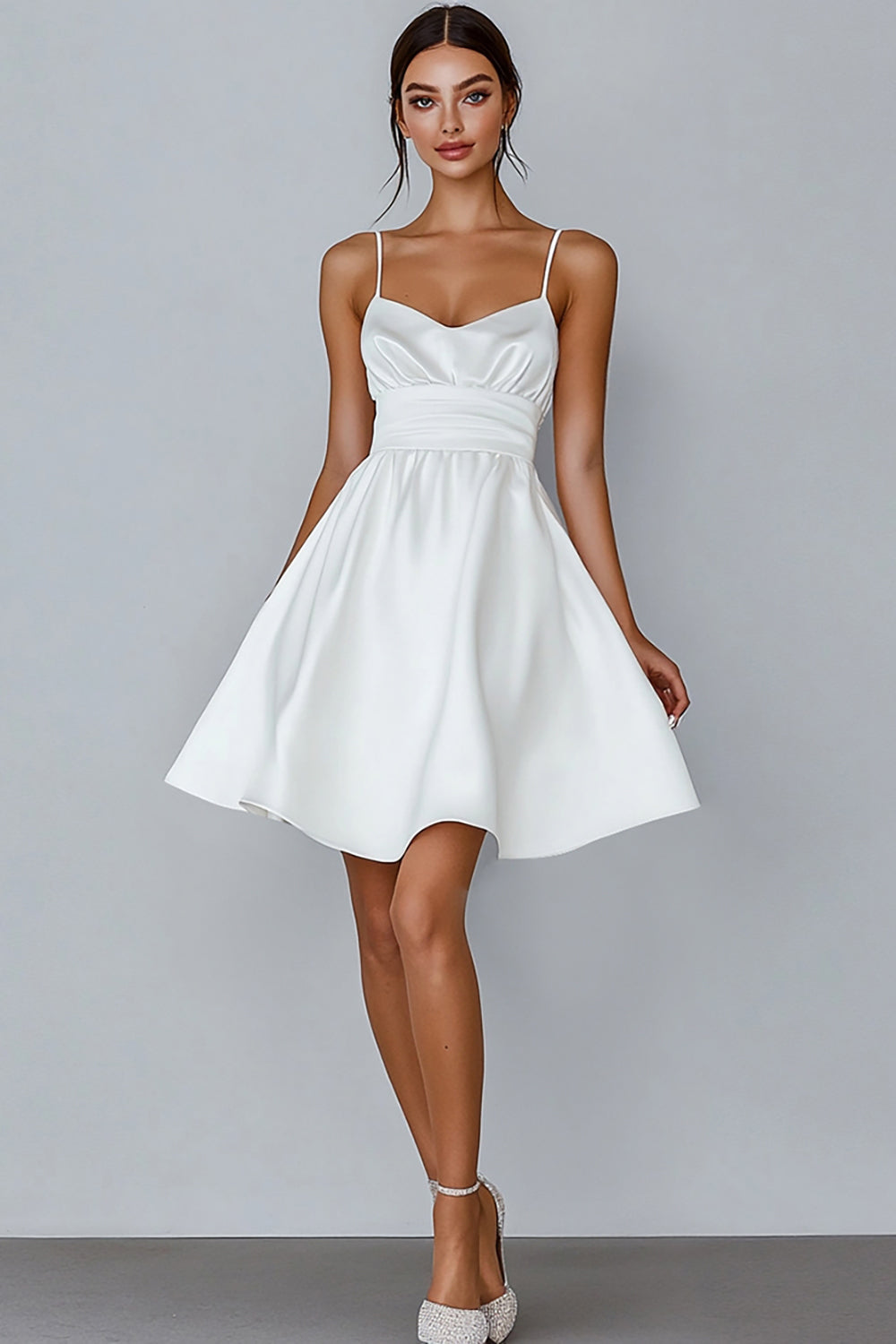 Simple White Satin A Line Spaghetti Straps Short Graduation Dress