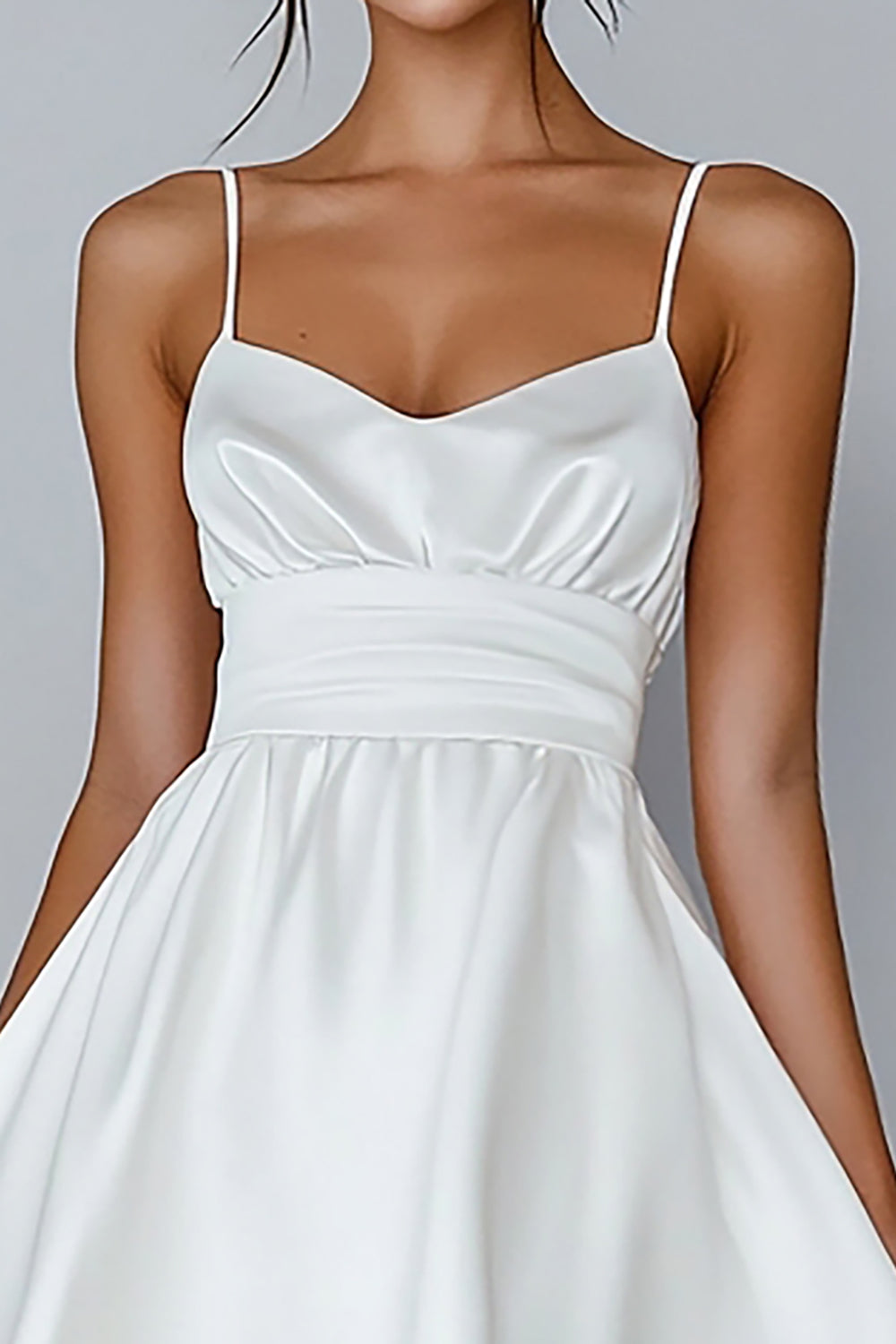 Simple White Satin A Line Spaghetti Straps Short Graduation Dress
