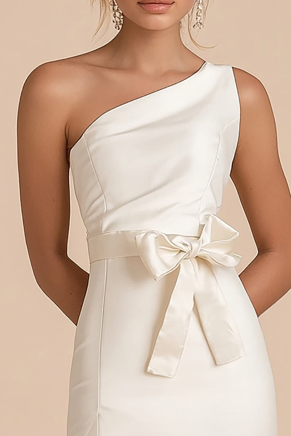 White One Shoulder Satin Short Graduation Dress with Bow