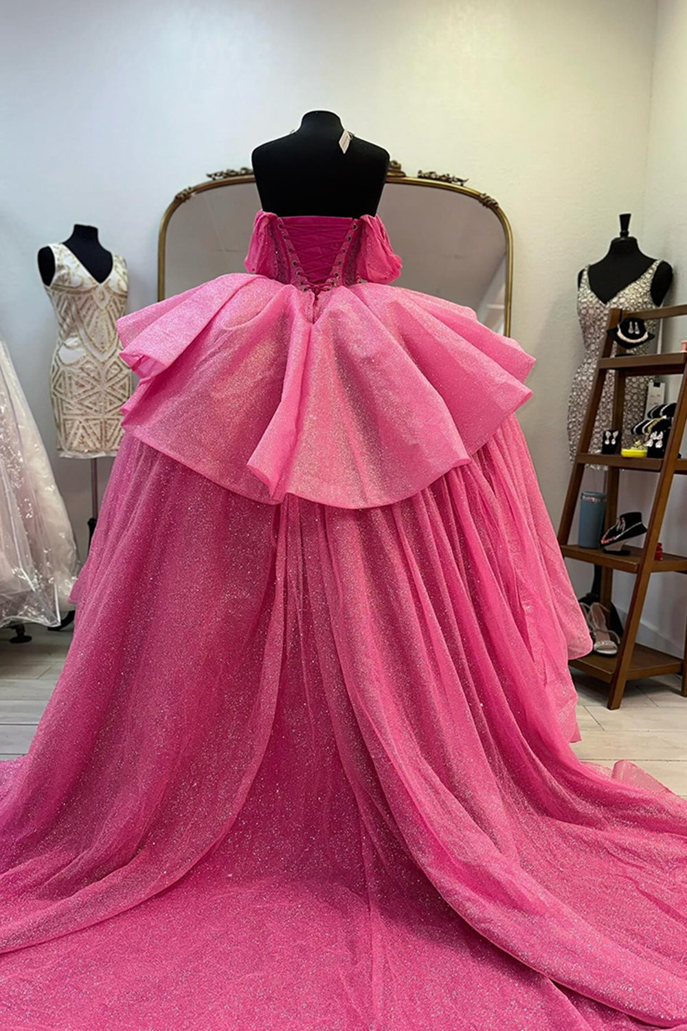 Fuchsia Corset Tulle Ball Gown Quinceanera Dress with Ruffles