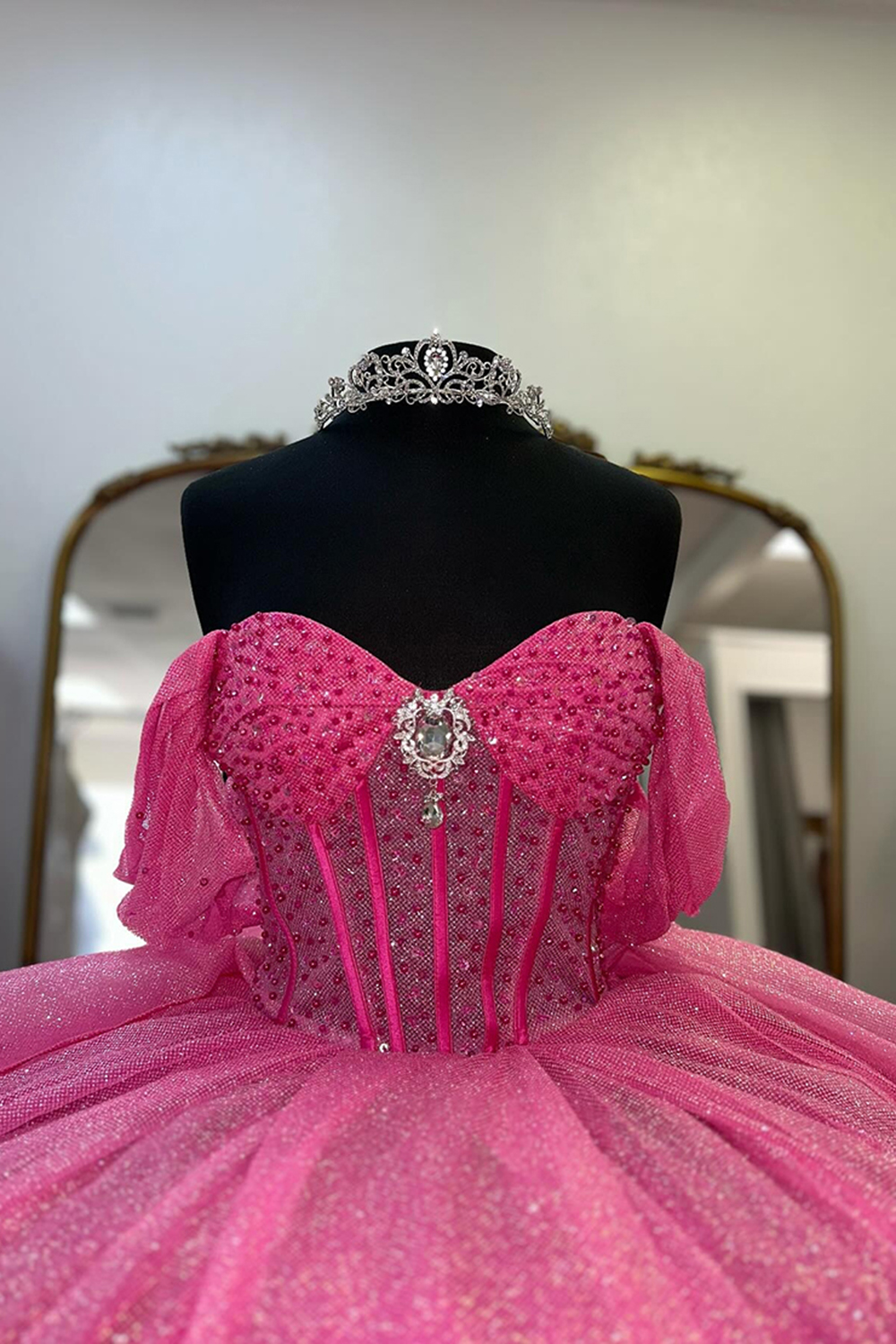 Fuchsia Corset Tulle Ball Gown Quinceanera Dress with Ruffles