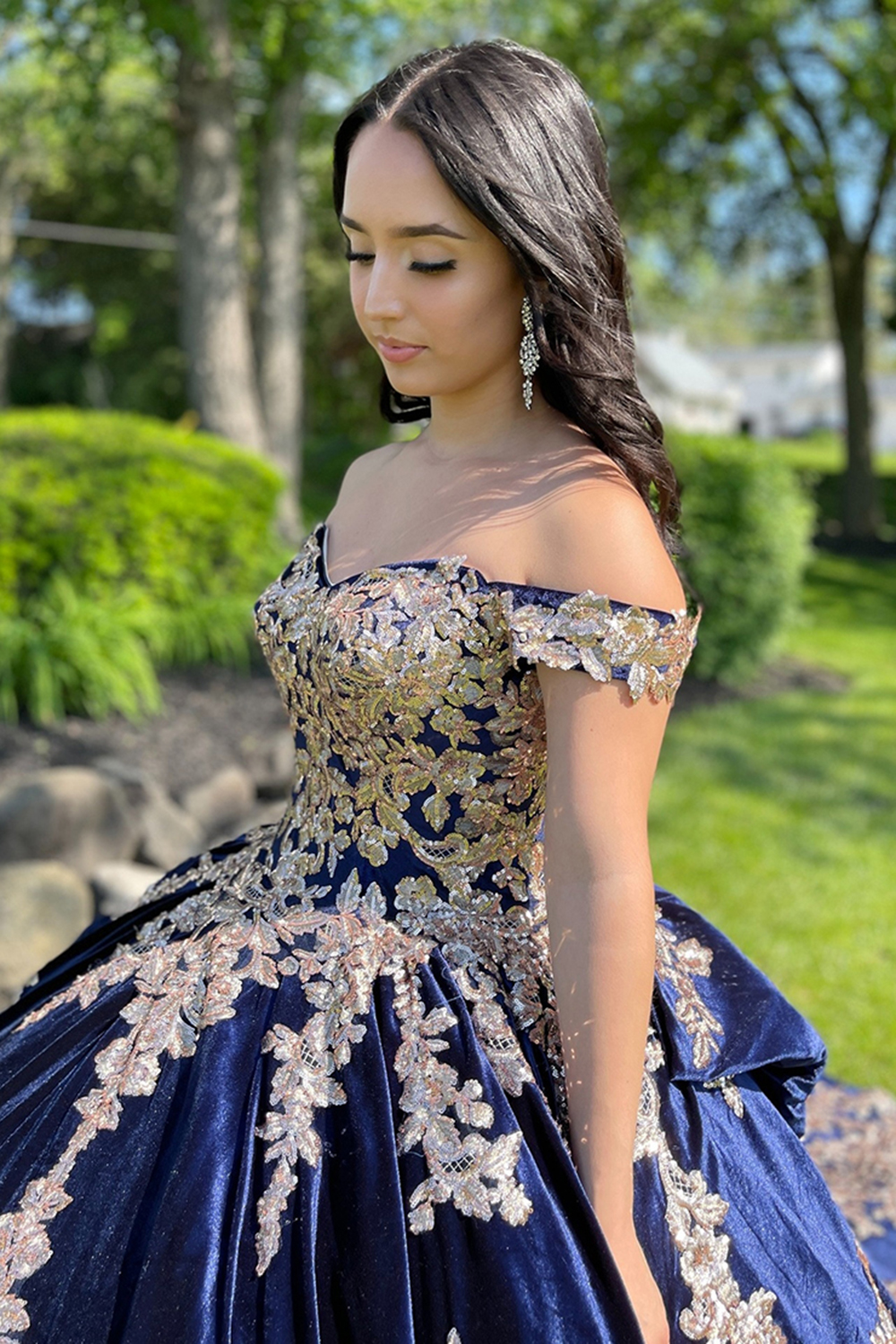 Navy Ball Gown Off the Shoulder Quinceanera Dress with Appliques