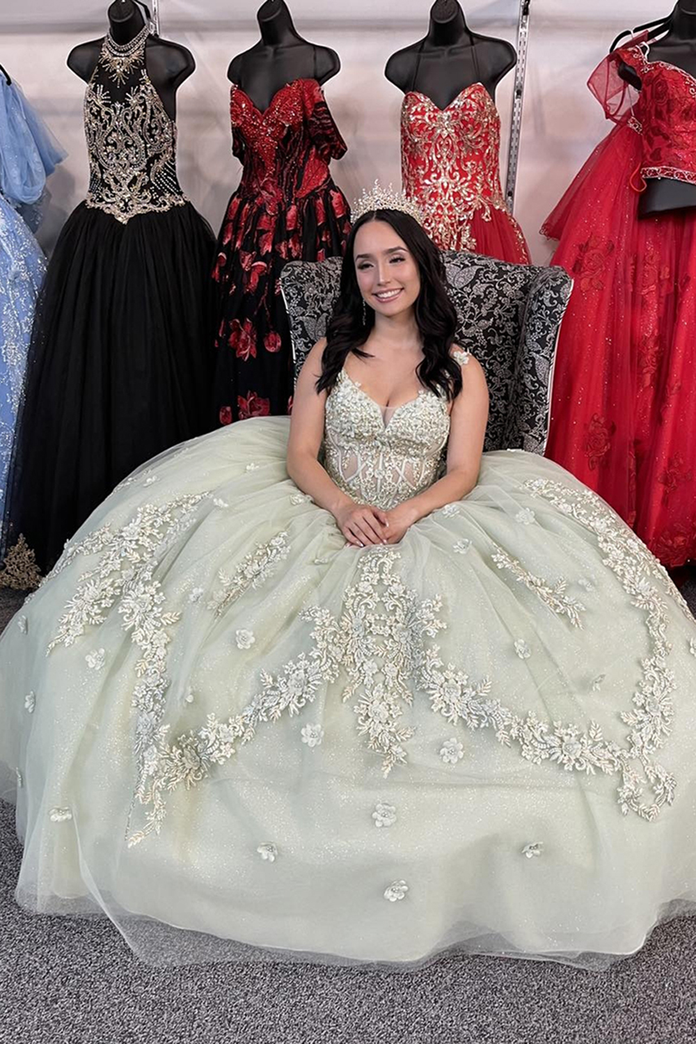 Apricot Corset Sparkly Ball Gown Quinceanera Dress with Appliques