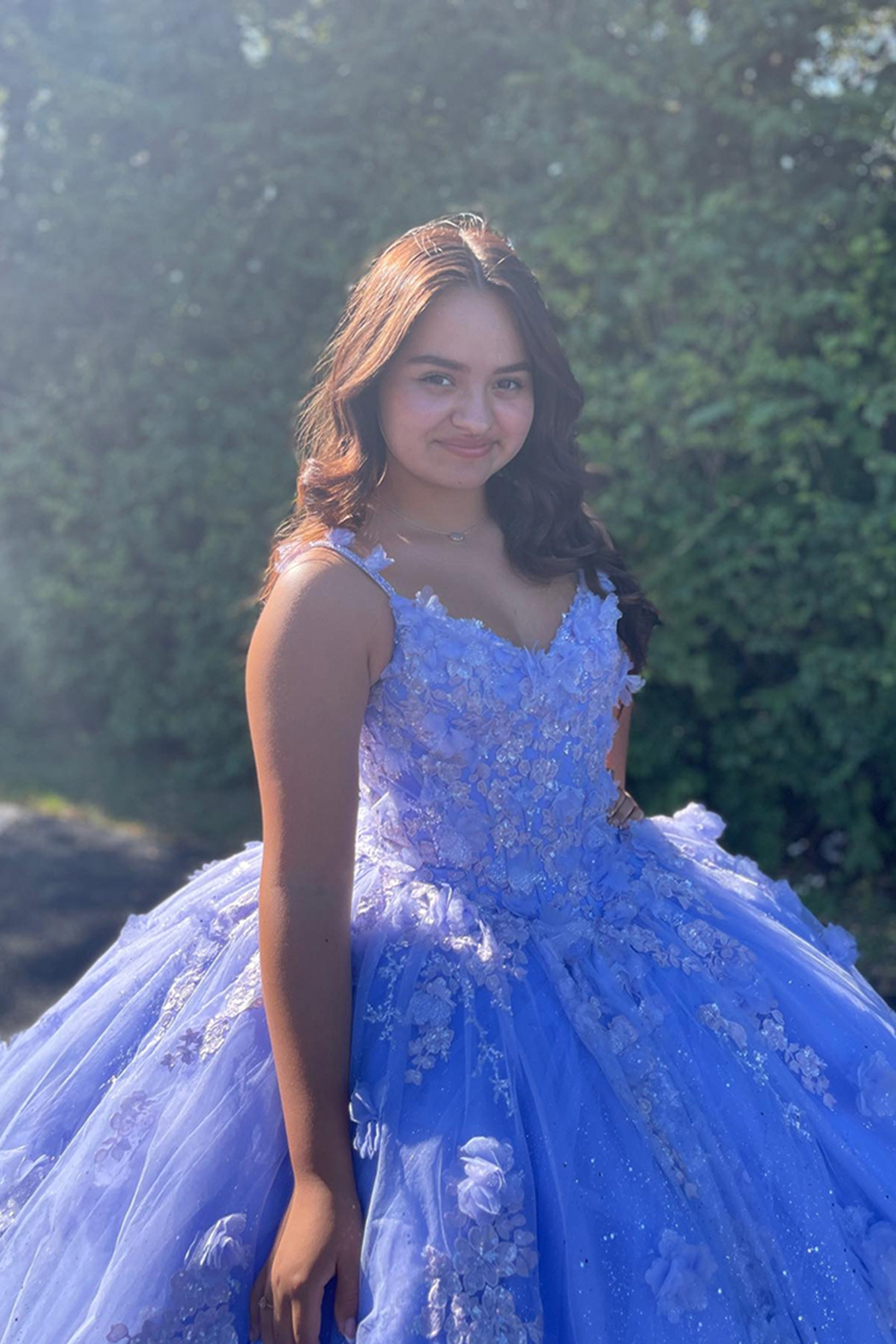 Purple Ball Gown Spaghetti Straps Sparkly Quinceanera Dress with 3D Flowers