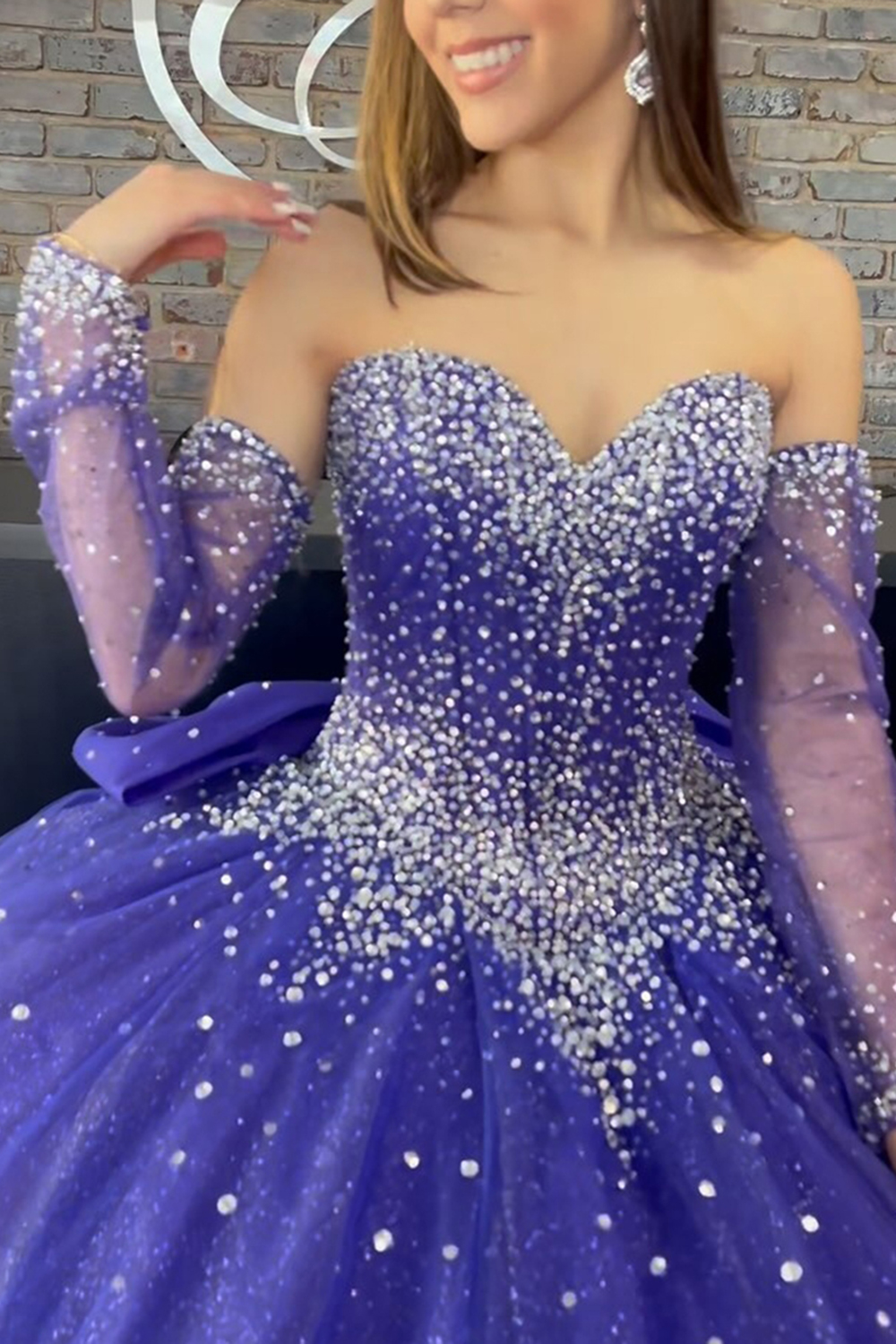 Dark Blue Ball Gown Tulle Sparkly Sweetheart Quinceanera Dress