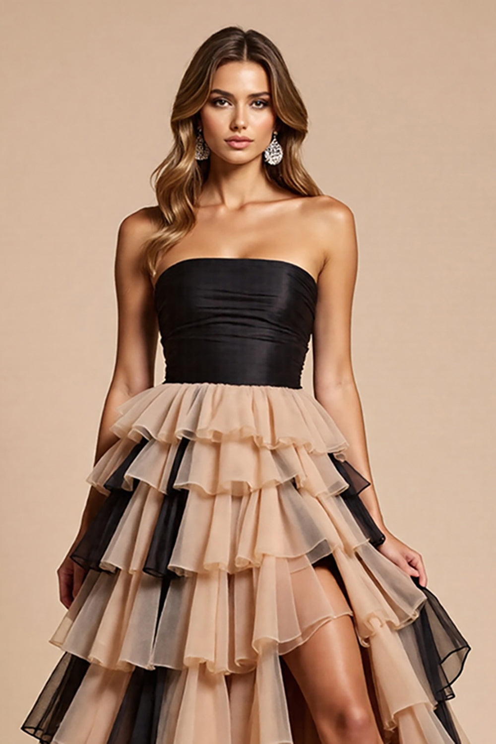 Black and Pink A Line Long Tulle Prom Dress with Slit