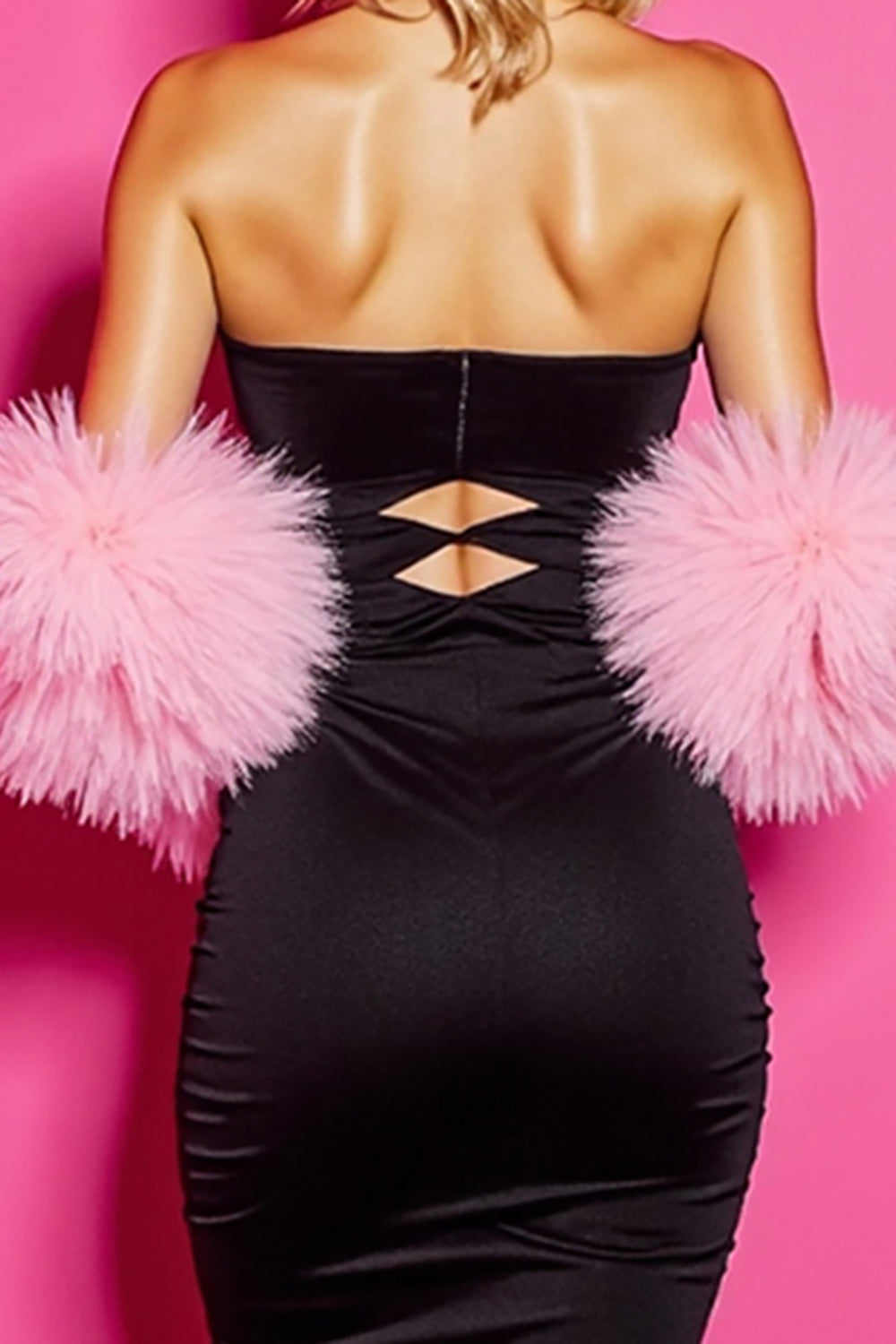 Black Strapless Feathered Short Bodycon Homecoming Dress
