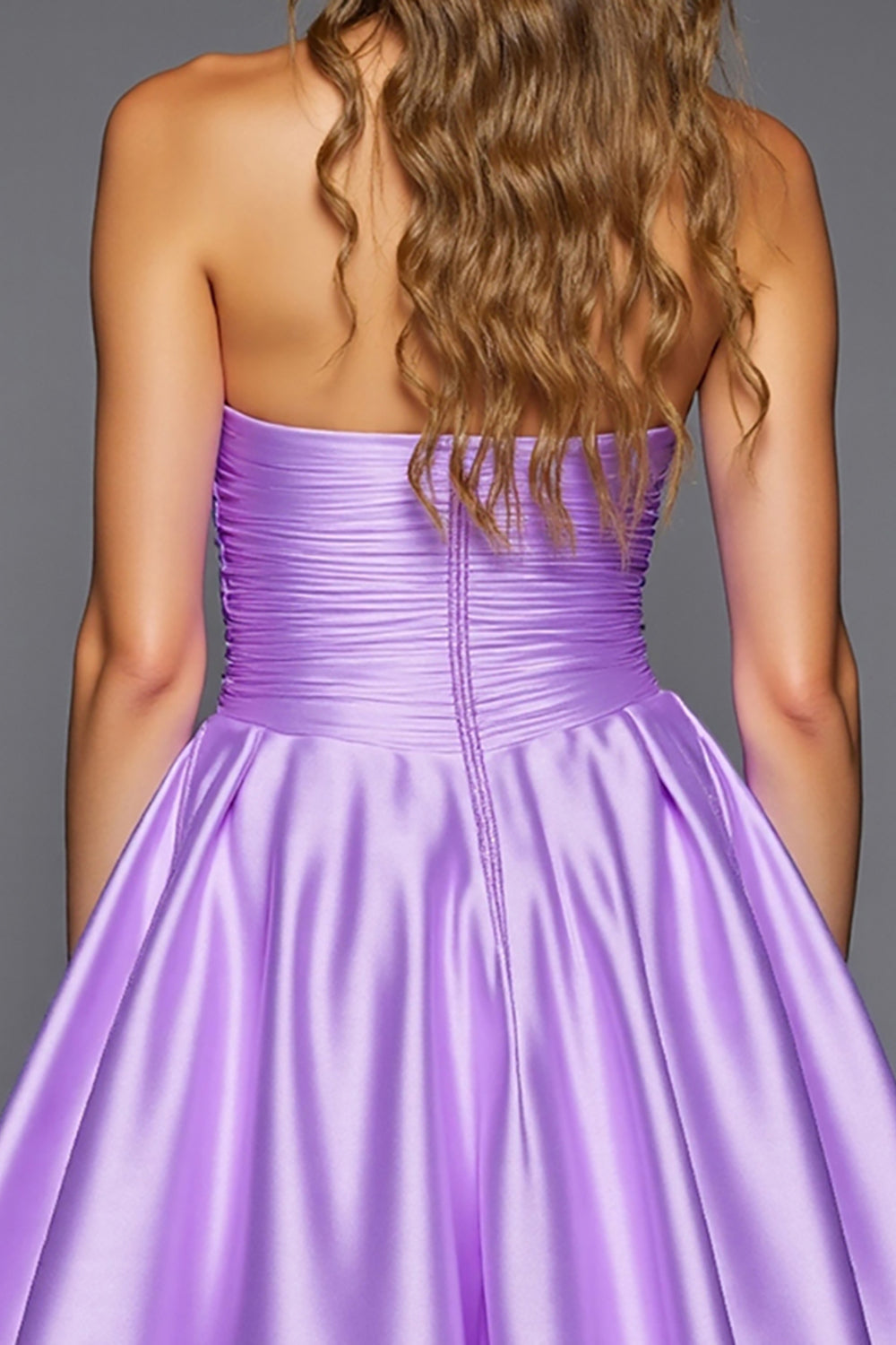 Purple Satin Short Strapless Homecoming Dress with 3D Flowers