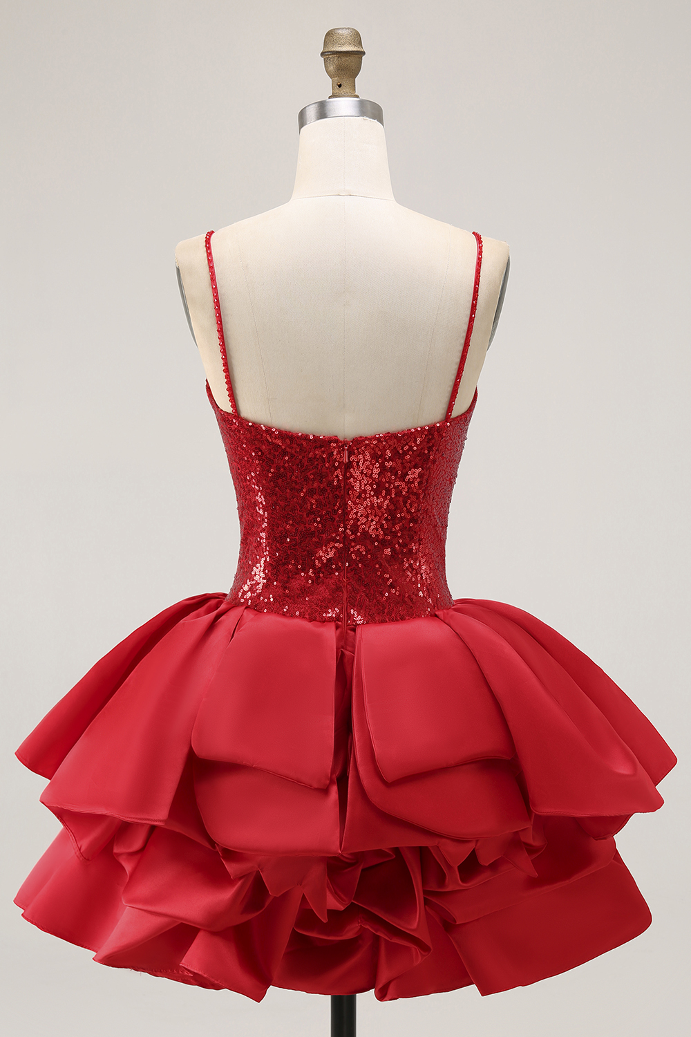 Sparkly Red Corset Sequin Short Homecoming Dress with Ruffles