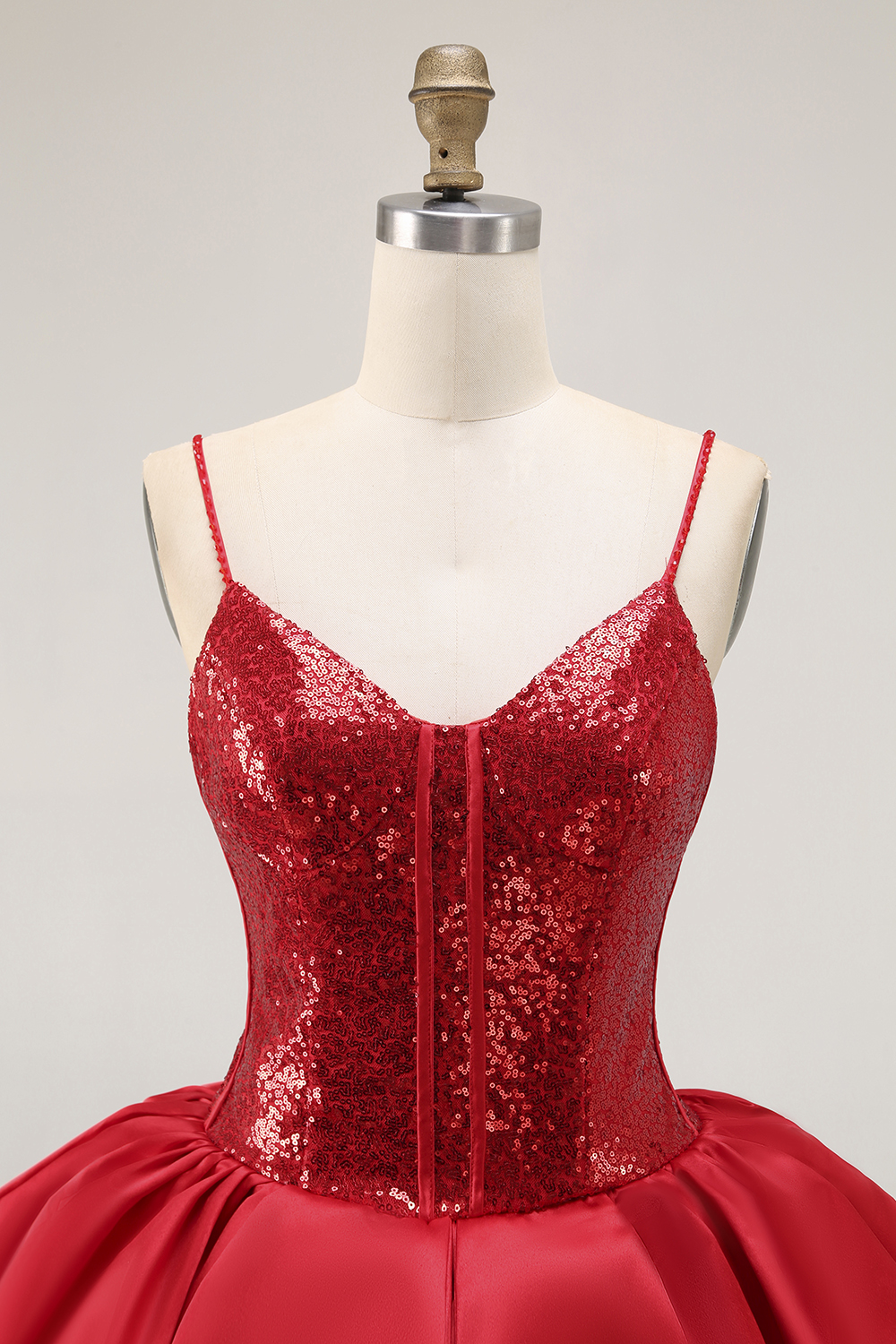 Sparkly Red Corset Sequin Mini Party Dress with Ruffles