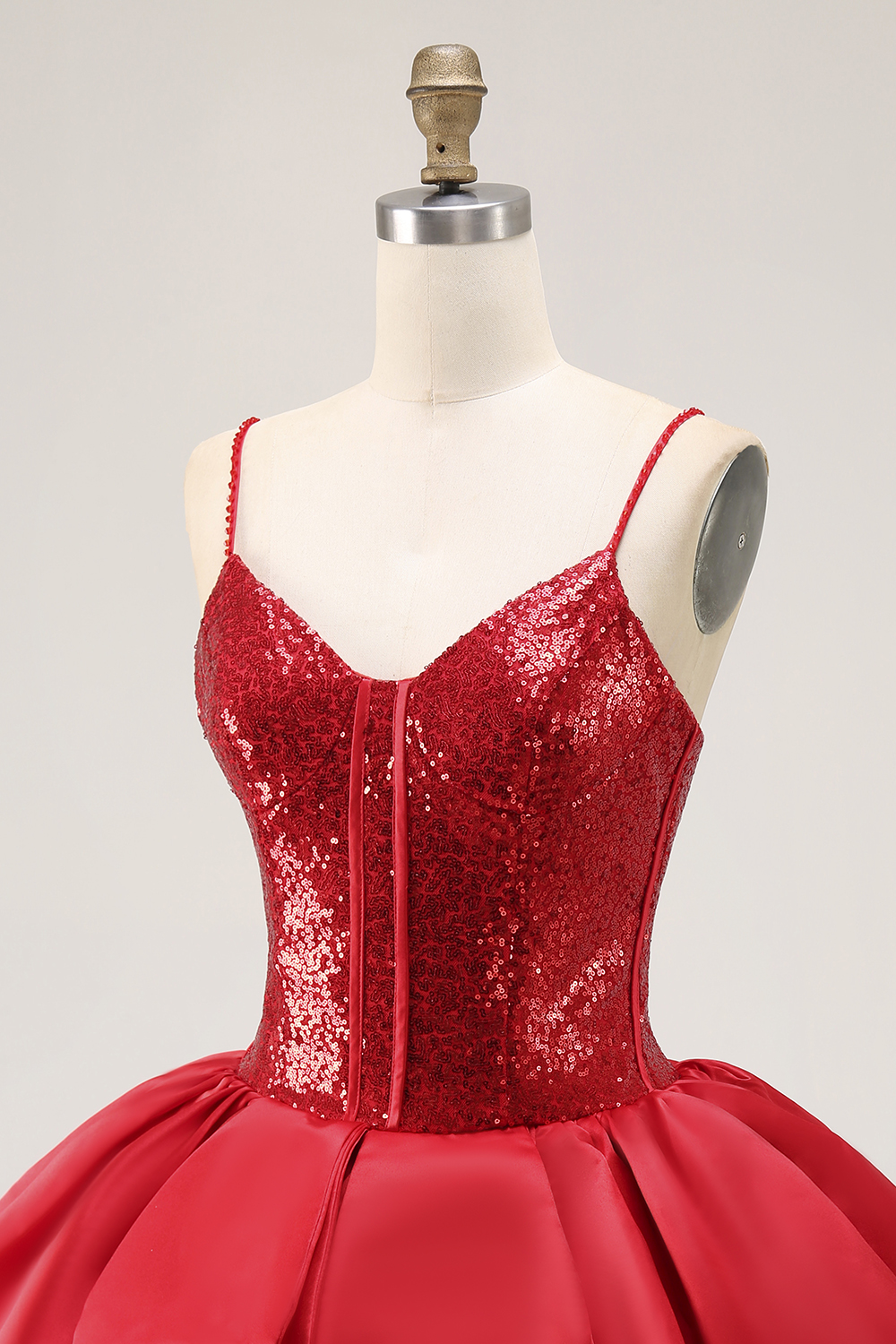 Sparkly Red Corset Sequin Mini Party Dress with Ruffles