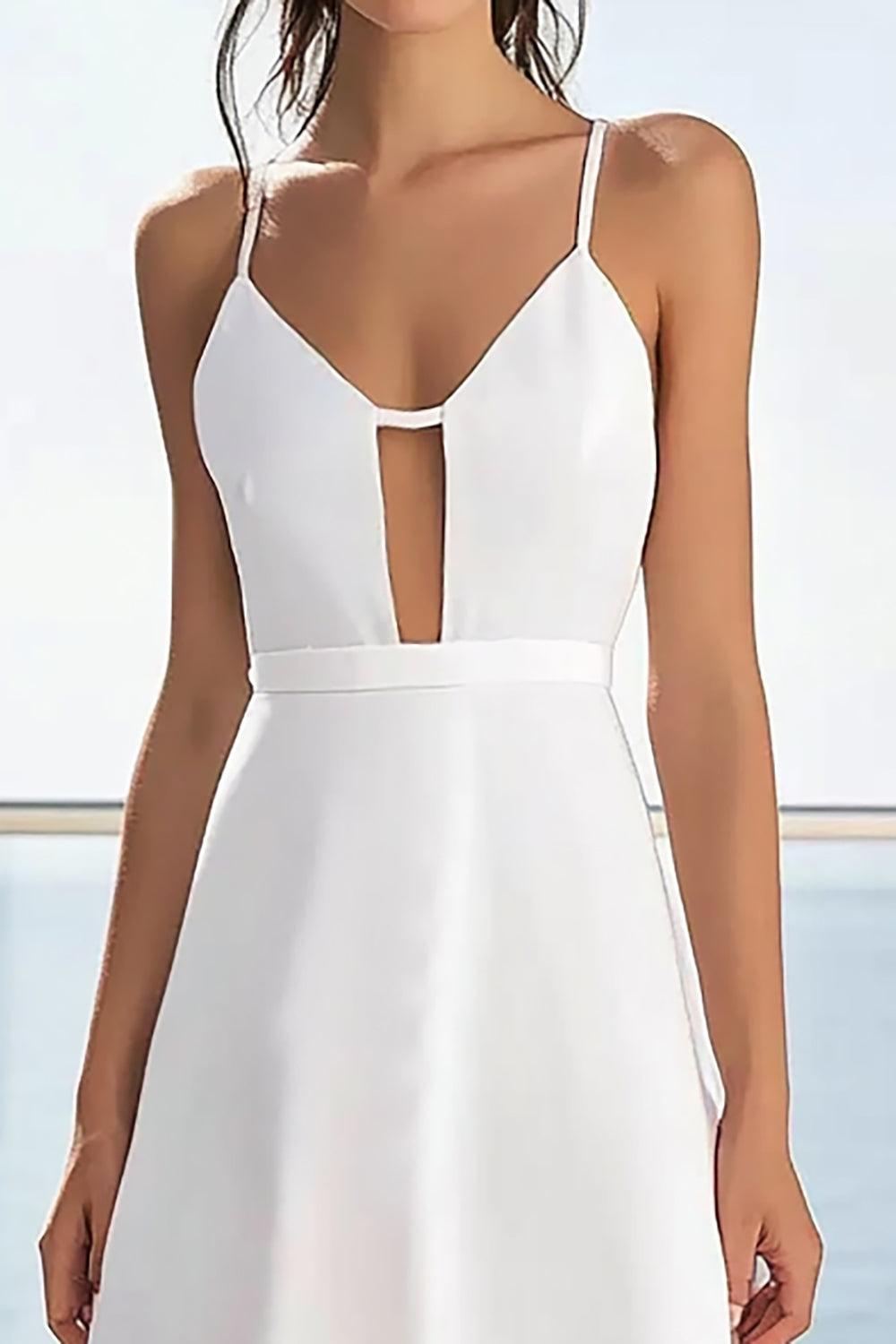 White Satin A Line Spaghetti Straps Graduation Dress with Lace