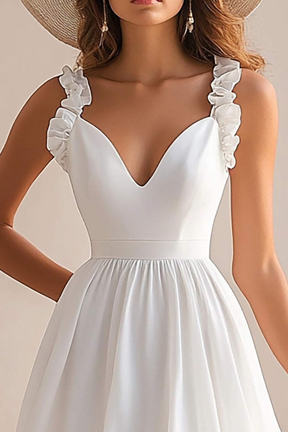 White Chiffon A Line V-Neck Short Graduation Dress with Ruffles