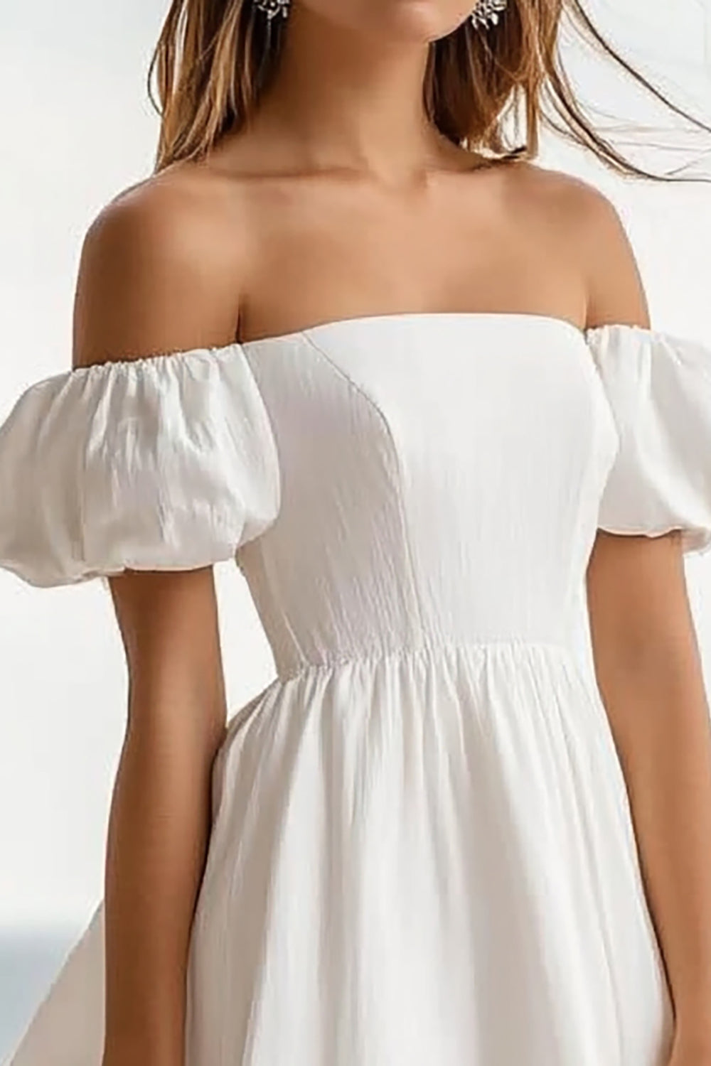 Cute White Puff Sleeves A Line Short Graduation Dress