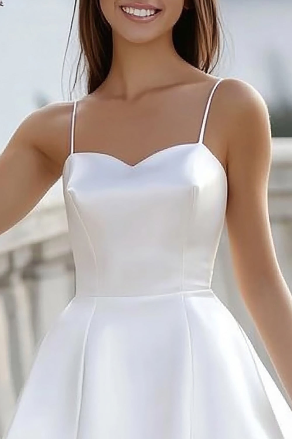 Simple White Satin A Line Spaghetti Straps Short Graduation Dress