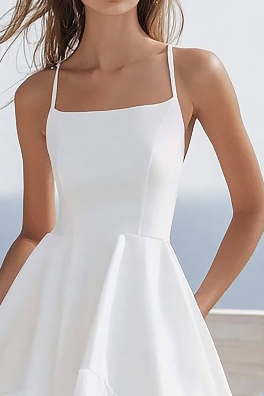 White Asymmetrical Long Graduation Dress with Ruffles