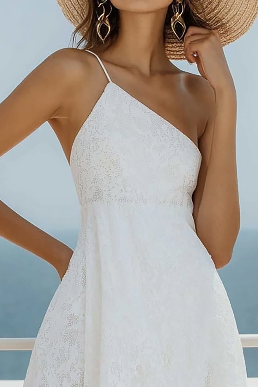 White Boho One Shoulder Short Graduation Dress