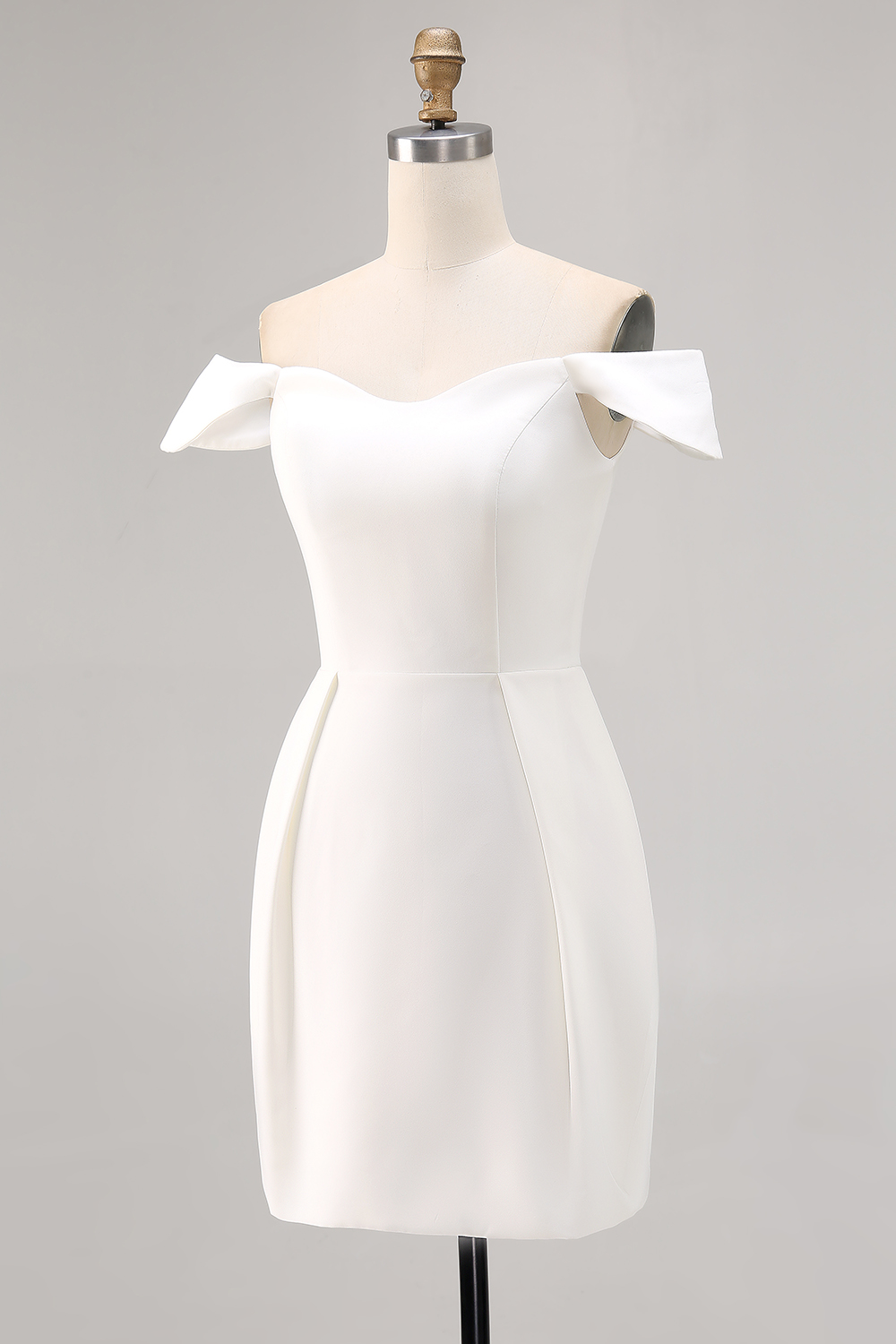White Satin Off the Shoulder A Line Short Graduation Dress