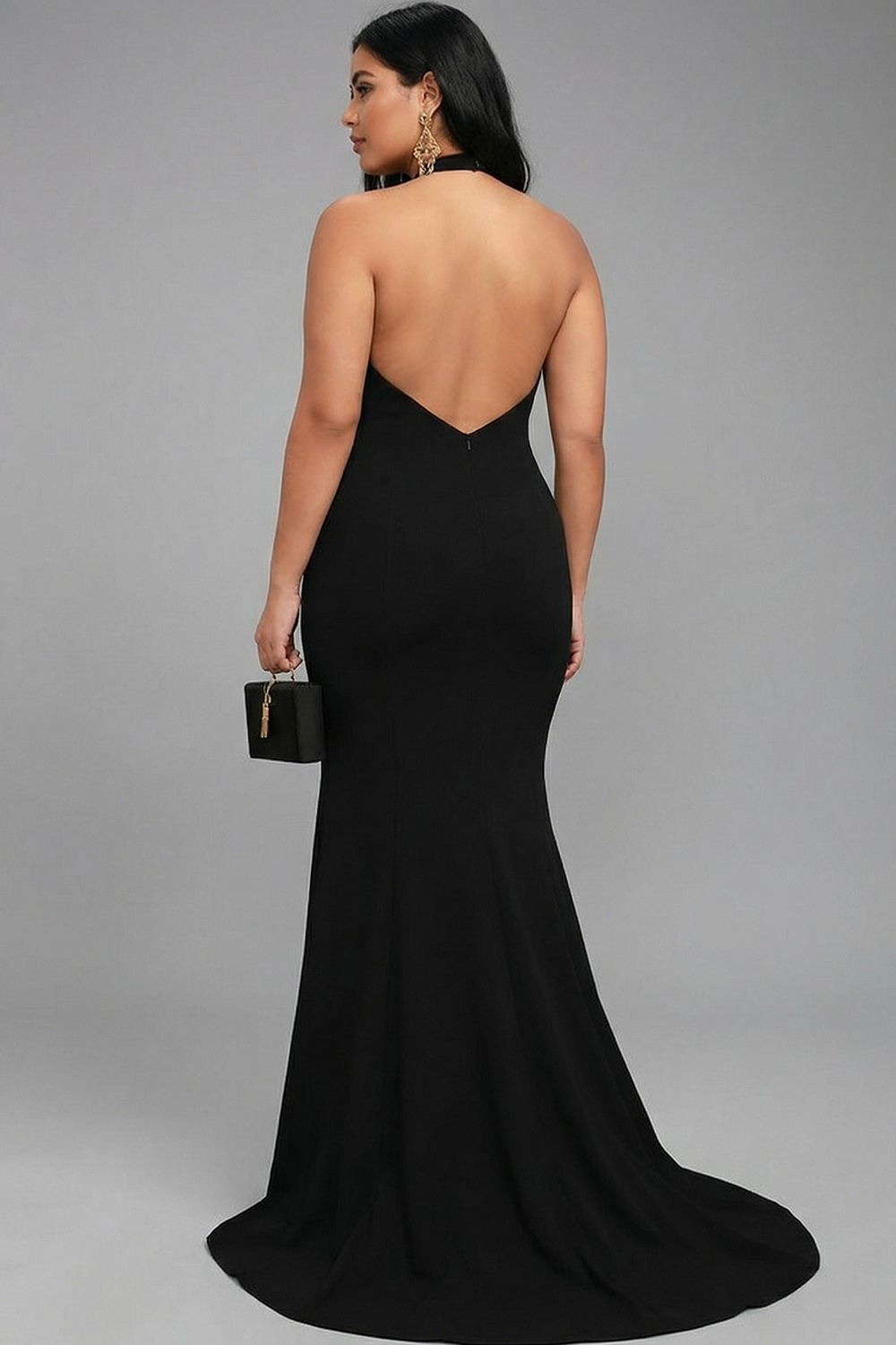 Black Mermaid Halter Long Satin Formal Dress with Slit