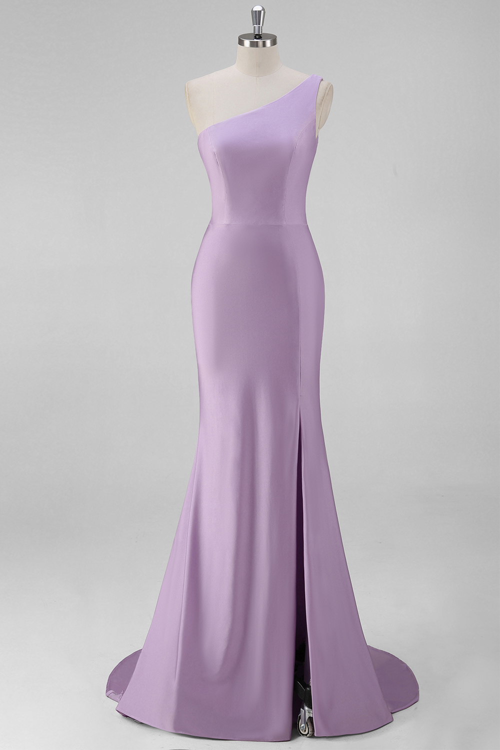 Elegant Black Mermaid One Shoulder Long Satin Formal Dress with Slit