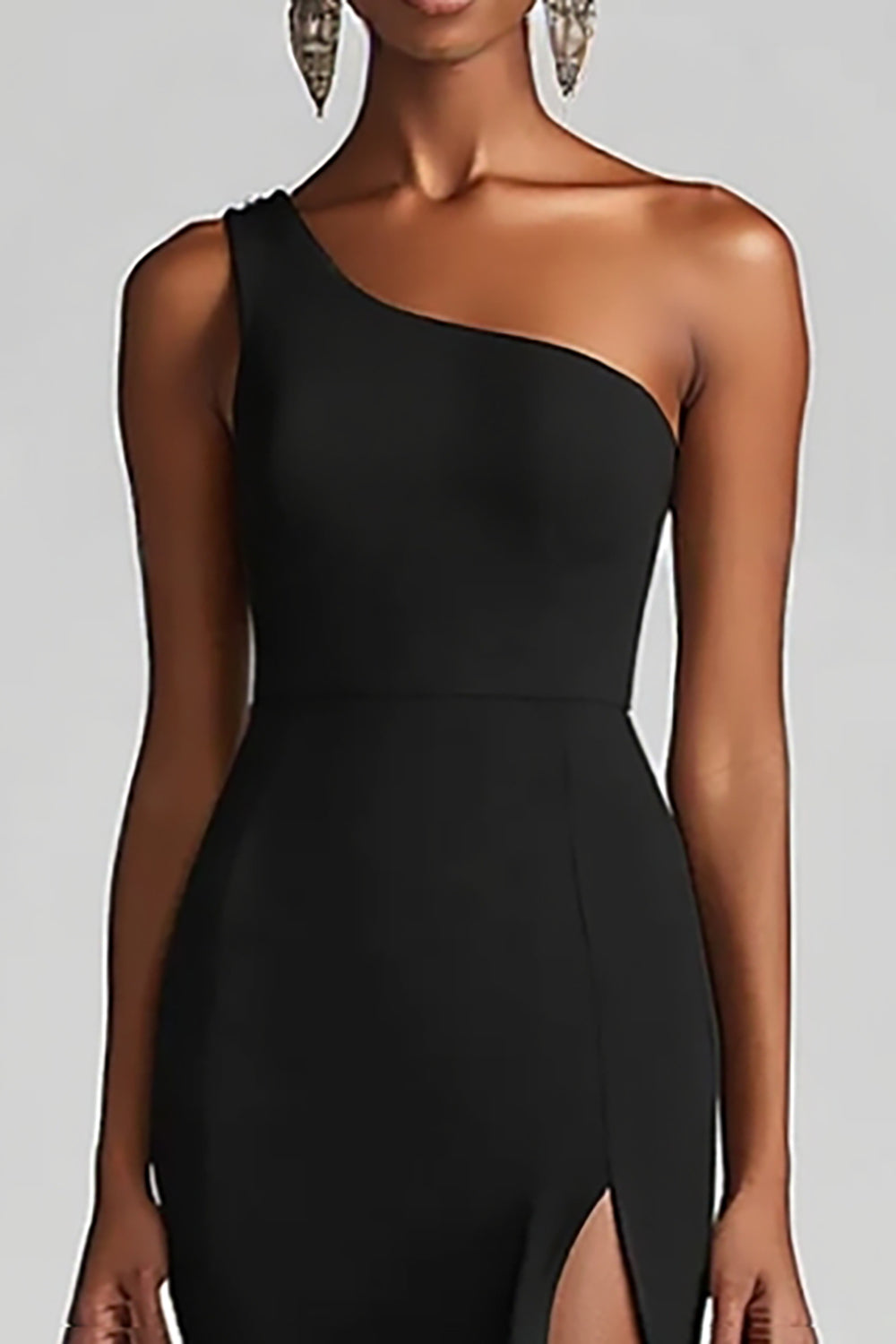 Flowy Black One Shoulder Long Chiffon Formal Dress with Slit
