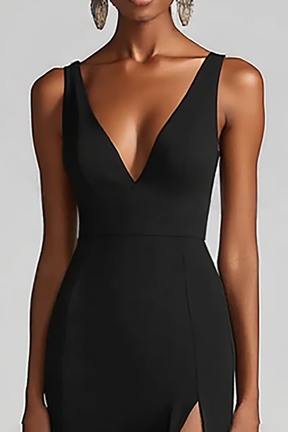 Black Mermaid Deep V-Neck Long Chiffon Formal Dress with Slit