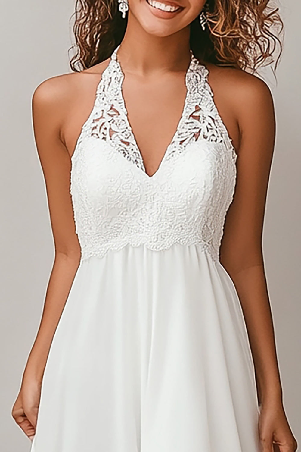 White Chiffon Halter A Line Long Engagement Dress with Appliques