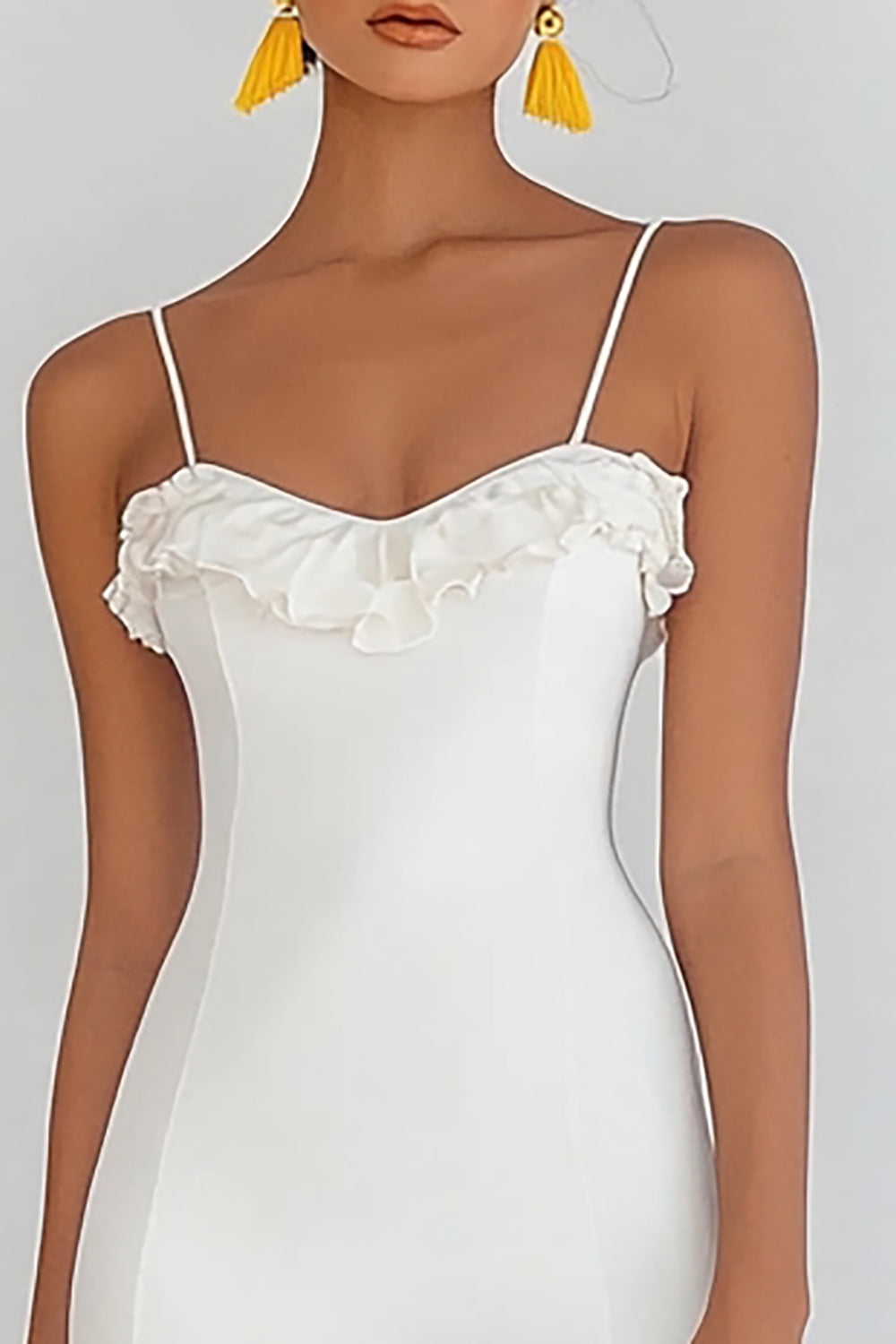Ivory Satin Bodycon Spaghetti Straps Short Graduation Dress with Ruffles