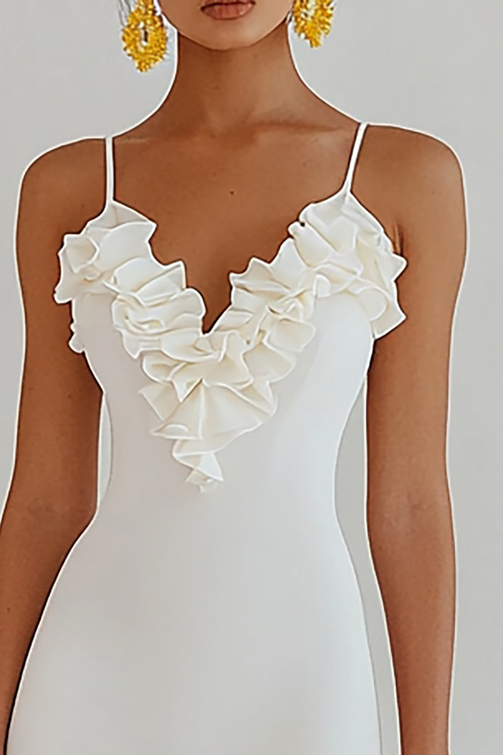 White Bodycon Spaghetti Straps Short Graduation Dress with Ruffles