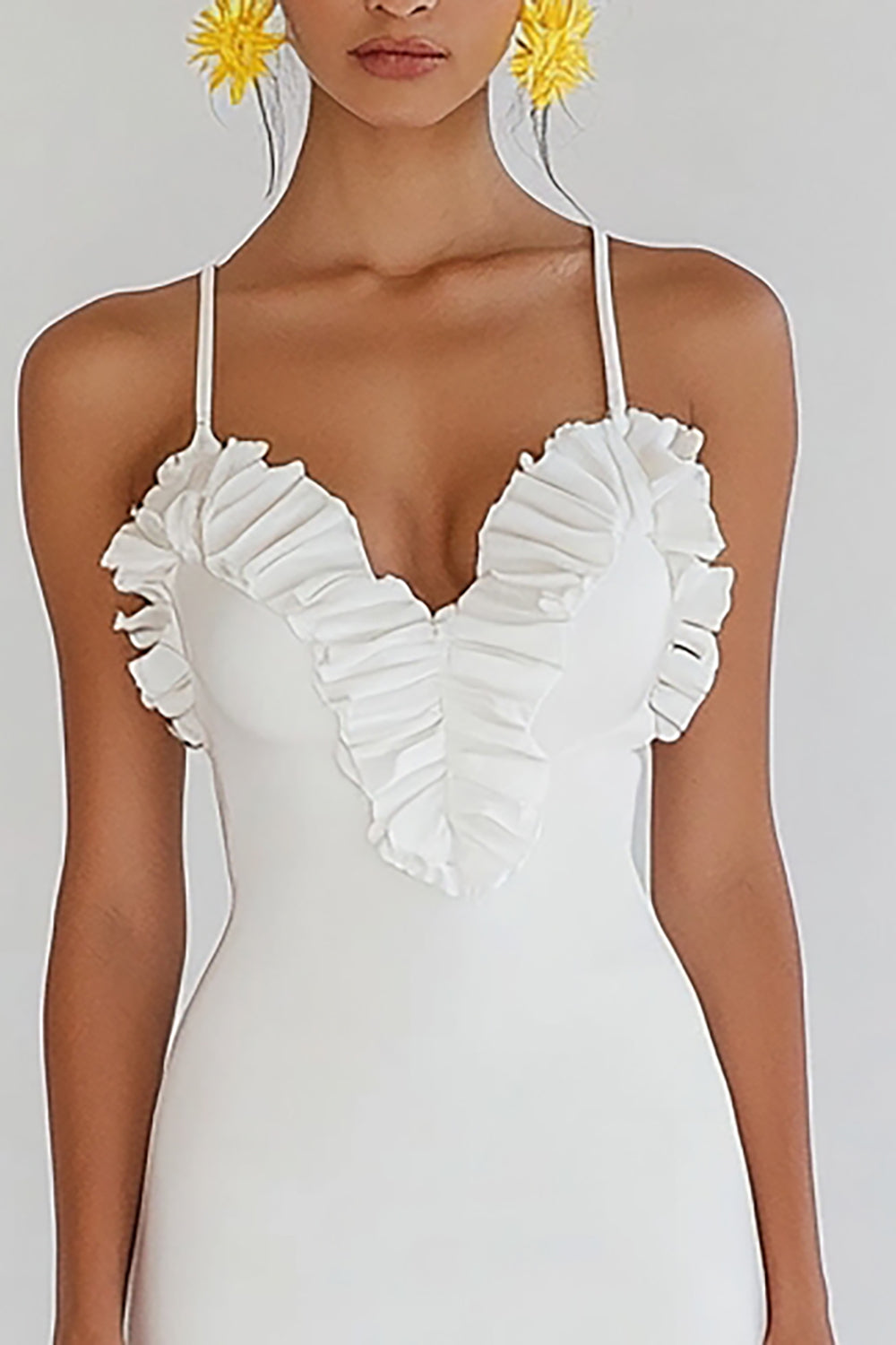 White Bodycon Spaghetti Straps Mini Graduation Dress with Ruffles