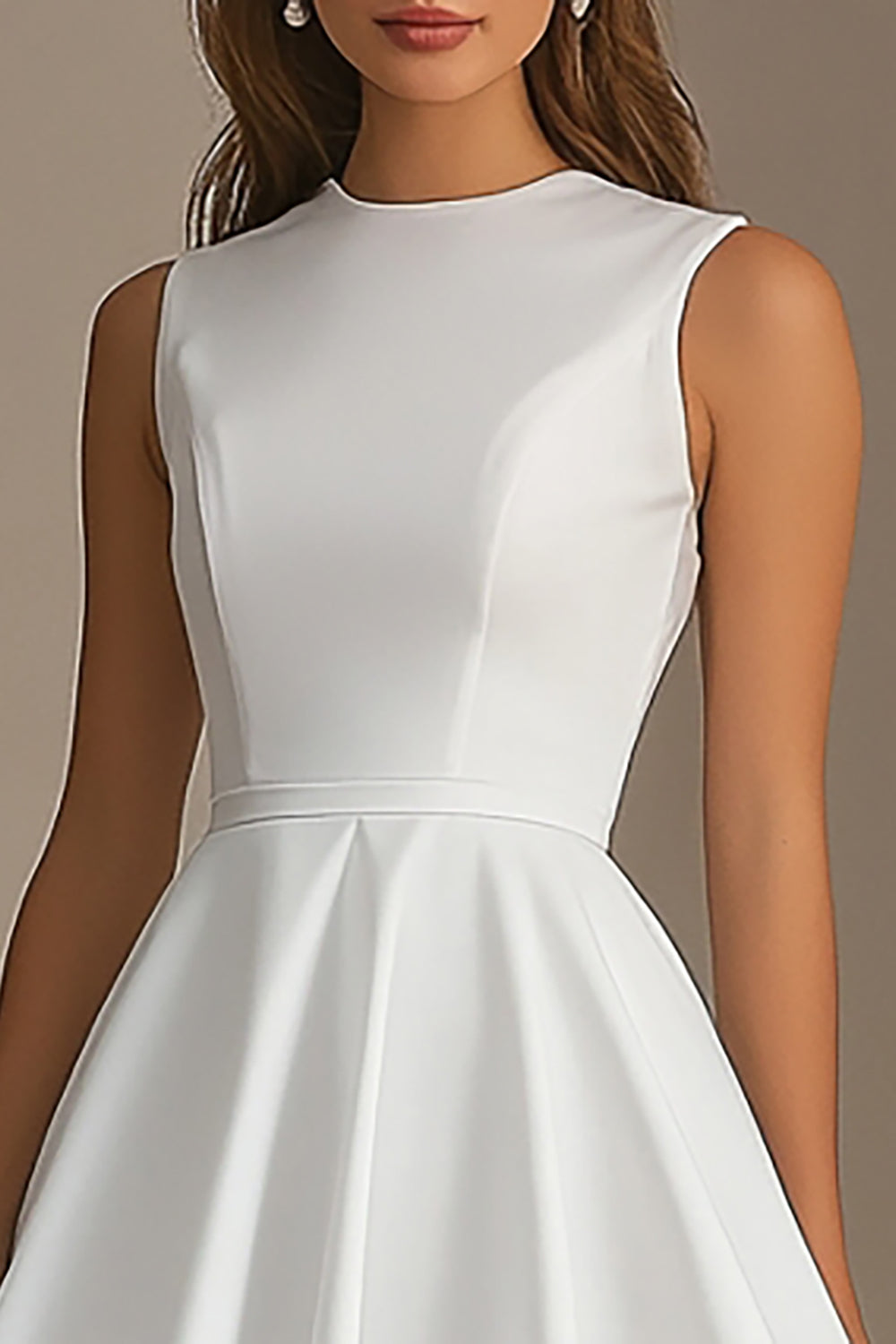 White Satin A Line Sleeveless Short Graduation Dress