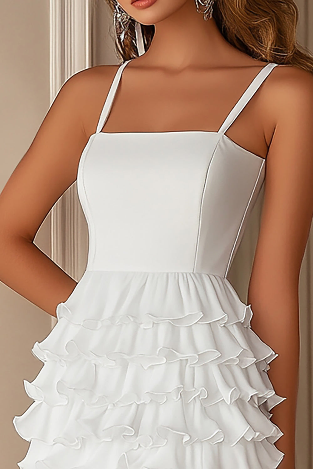White Bodycon Spaghetti Straps Tiered Graduation Dress