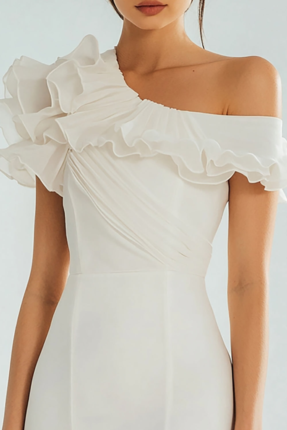 Ivory Bodycon One Shoulder Satin Ruffled Short Graduation Dress