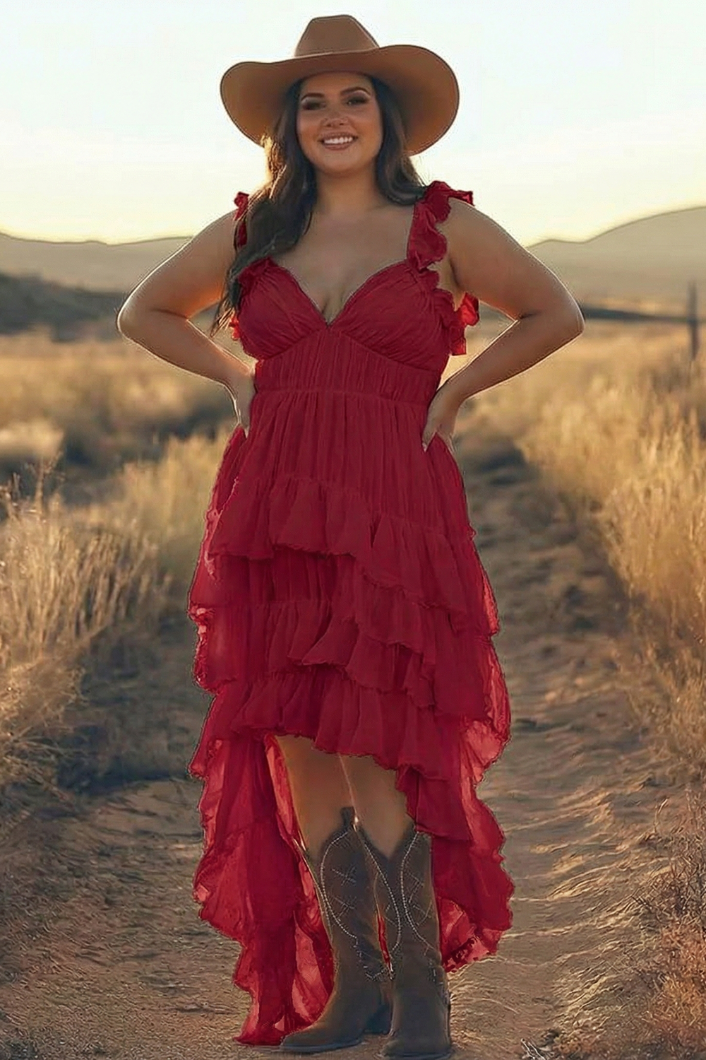 Plus Size Ivory A Line Tiered High Low Rehearsal Dinner Dress