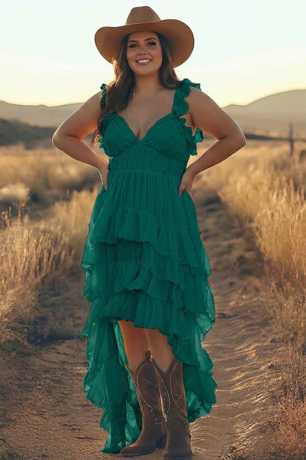 Plus Size Ivory A Line Tiered High Low Rehearsal Dinner Dress