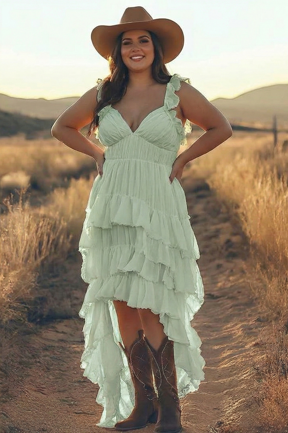 Plus Size Ivory A Line Tiered High Low Rehearsal Dinner Dress