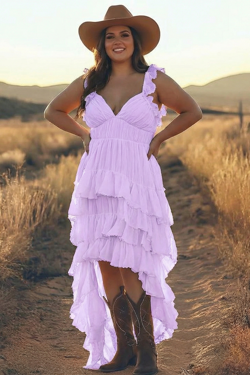 Plus Size Ivory A Line Tiered High Low Rehearsal Dinner Dress