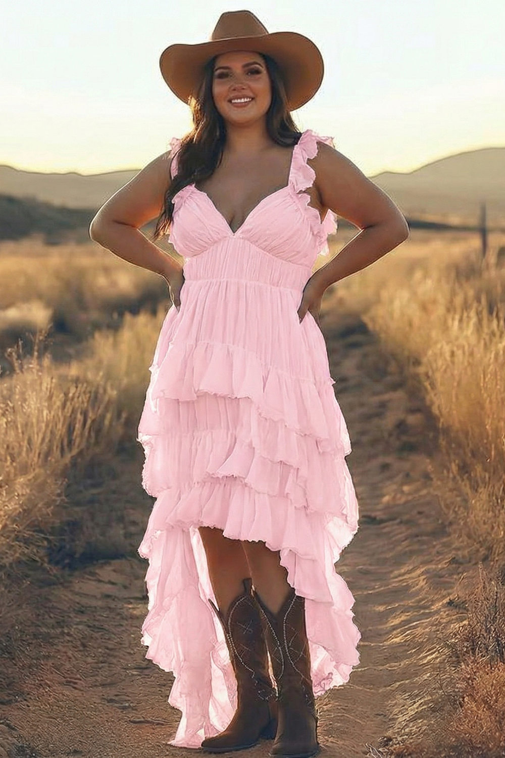 Plus Size Ivory A Line Tiered High Low Rehearsal Dinner Dress