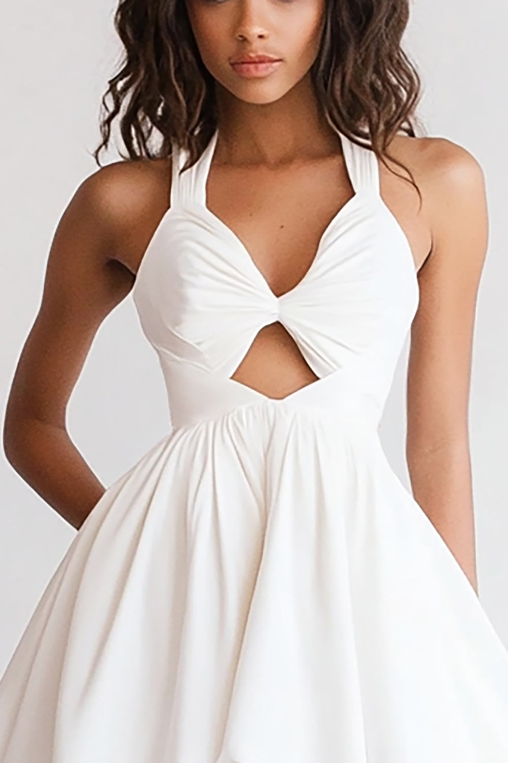 White A Line Keyhole Halter Short Graduation Dress