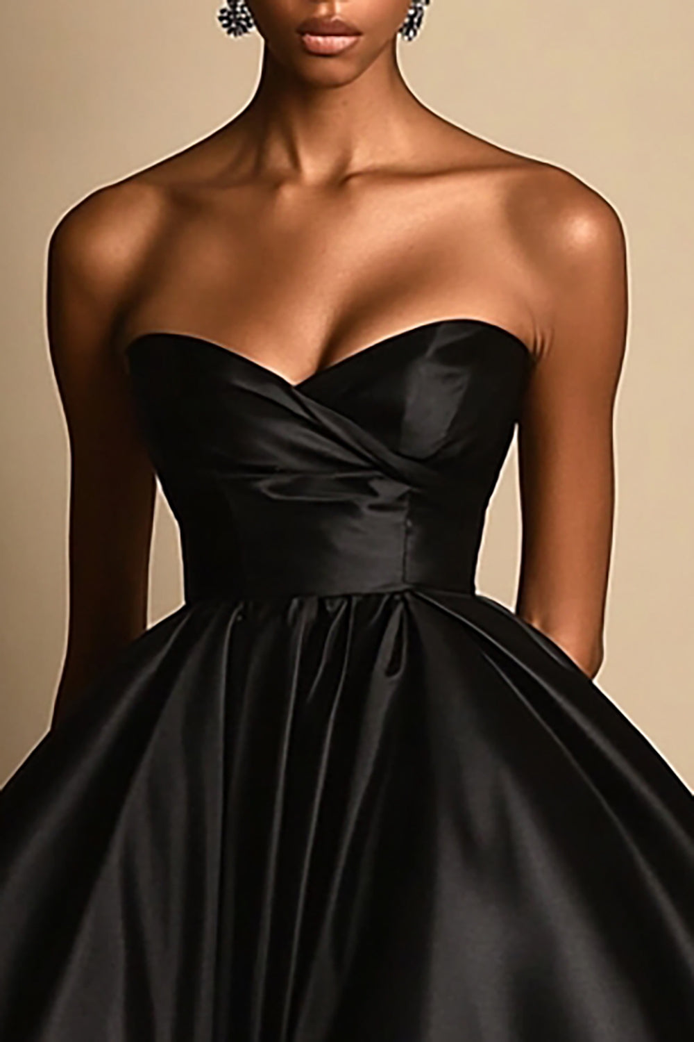 Black Satin Sweetheart A Line High-Low Formal Dress