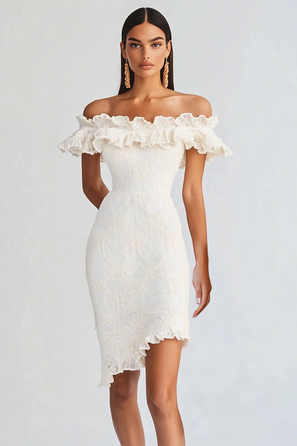 White Ruffled Short Bodycon Graduation Dress with Appliques